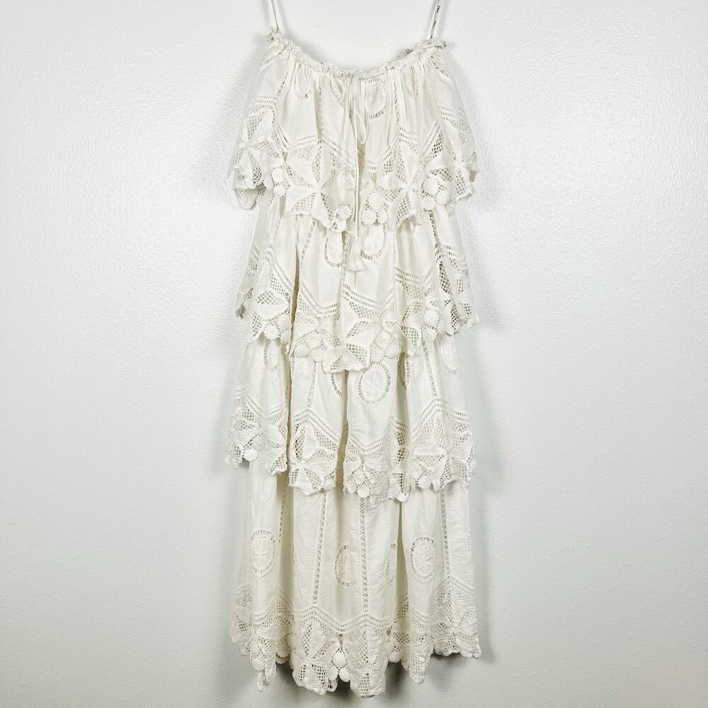 Free People Ollari Lace Tiered Strapless White/Ivory Boho Maxi Dress XS - Picture 2 of 8
